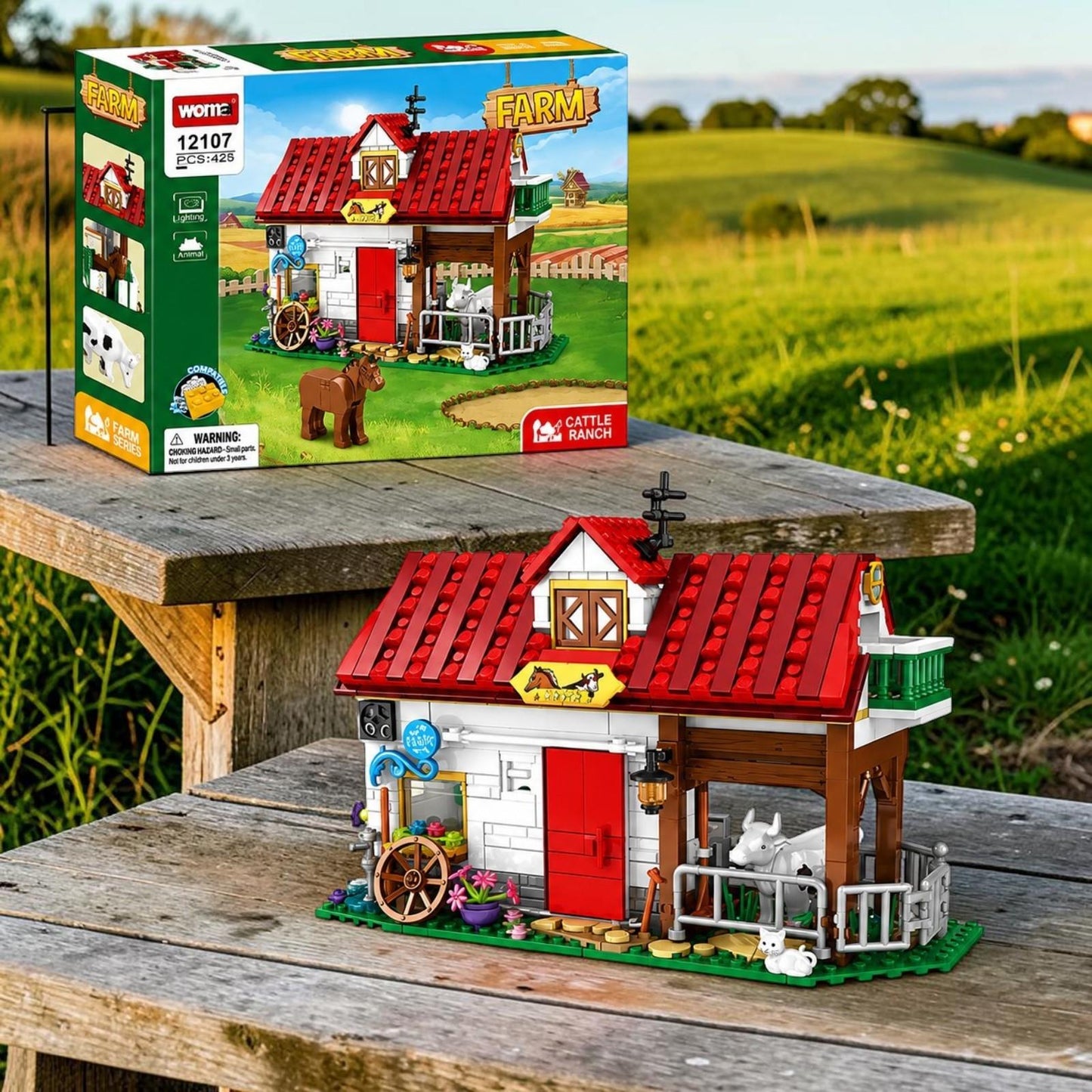 Farm Yard 425pc Puzzle Construction Set Cattle Ranch Barn Animal Toy 3D Gift
