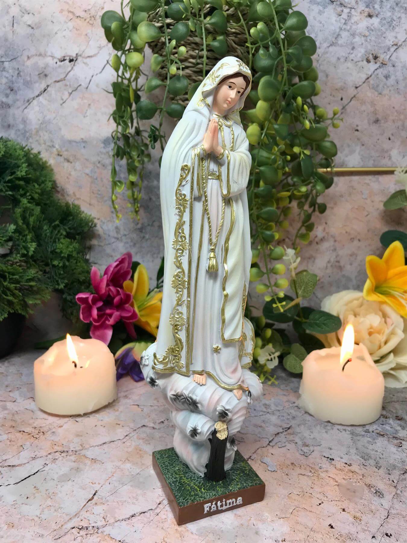 Blessed Virgin Mary Our Lady of Fatima Statue Ornament Figurine Figure Coloured Sculpture