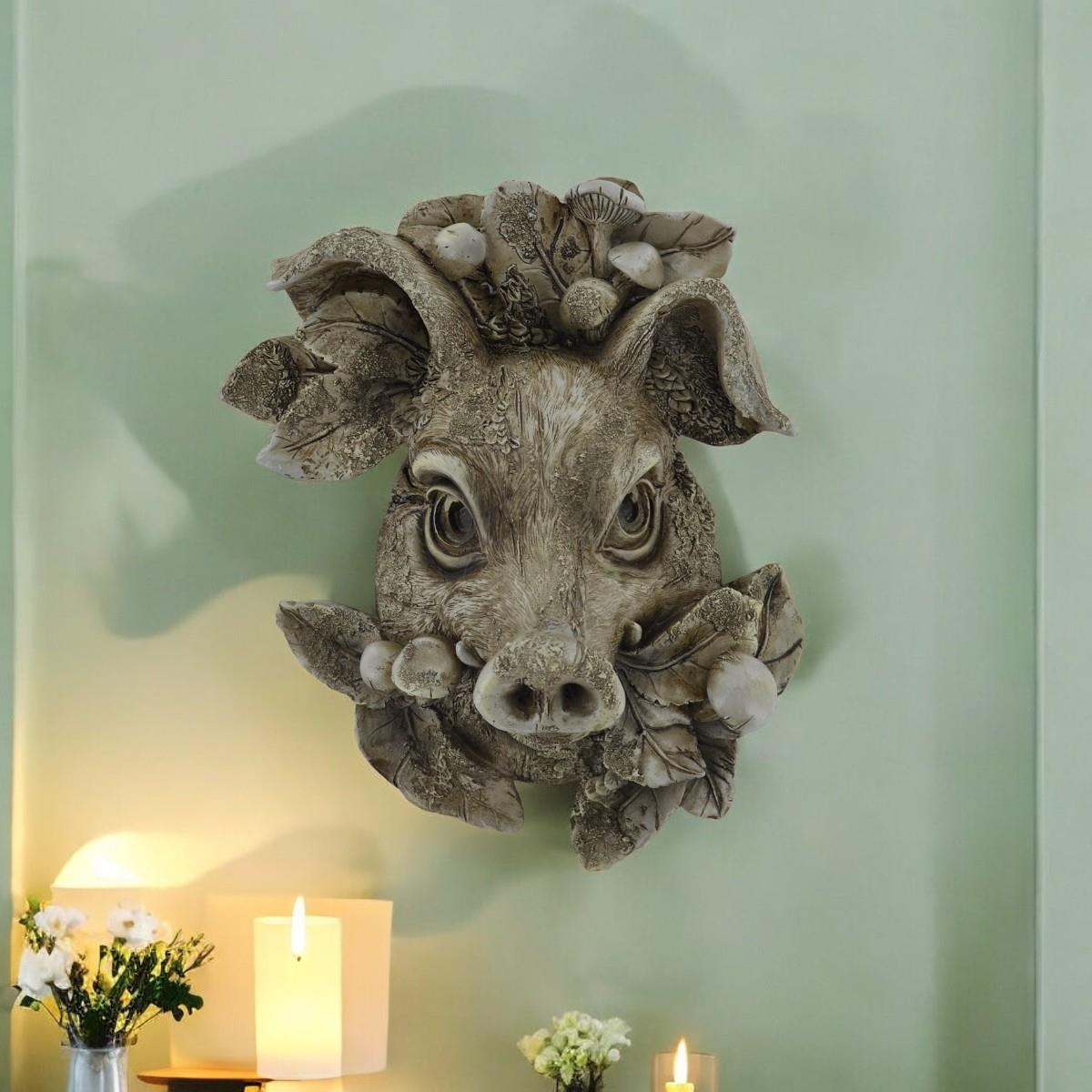 Prezents Pig Woodland Wall Plaque Garden Decor Home Accessory Nature Wildlife Countryside Animals Gift Idea H26.2cm