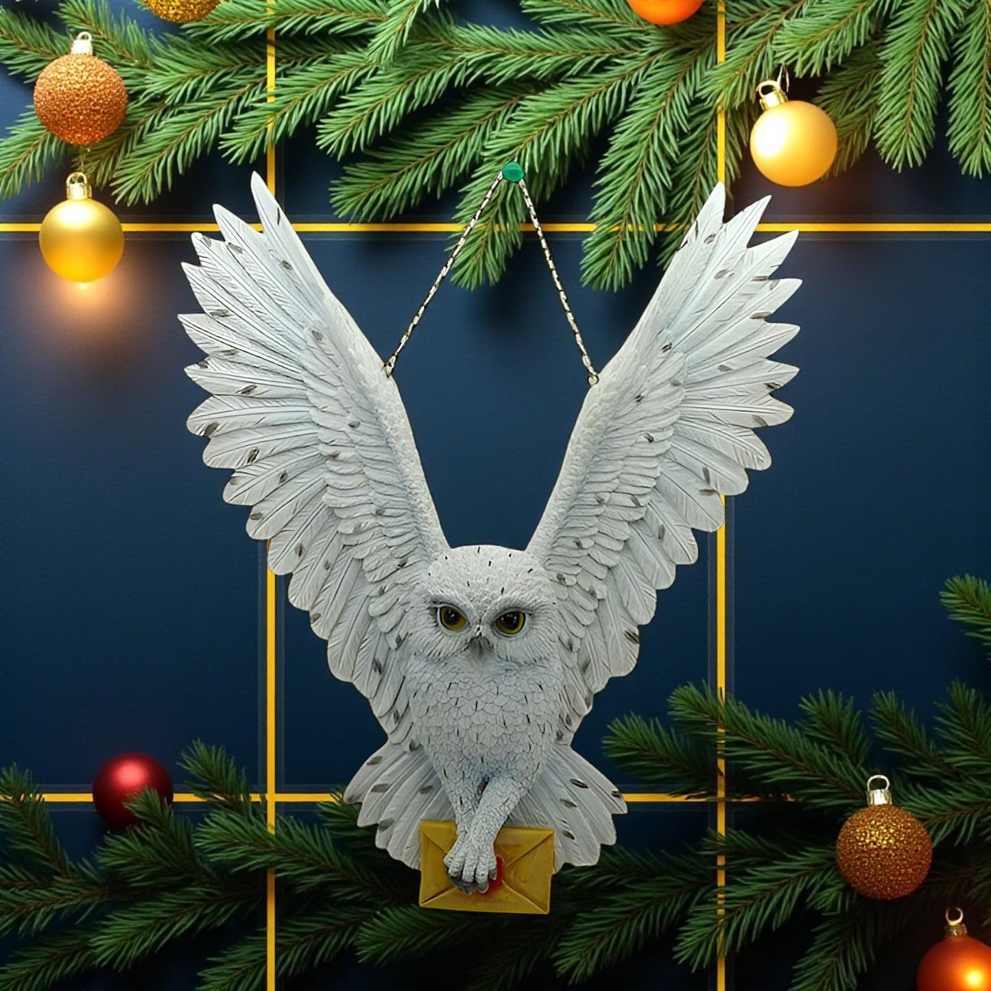 Majestic Hanging Owl Figurine with Letter Wildlife Bird Ornament Sculpture Decor
