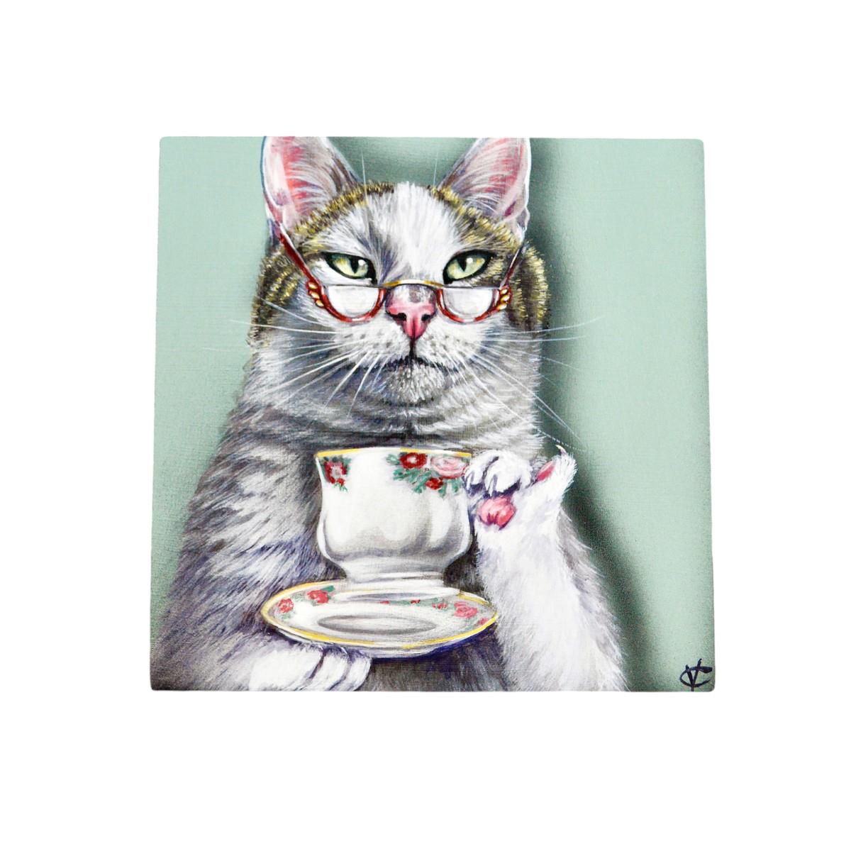 Margo Cat Ceramic Art Tile by Victoria Coleman - 20x20 cm Ready to Hang Wall Decor - Unique Gift Idea-Osiris Craftworks