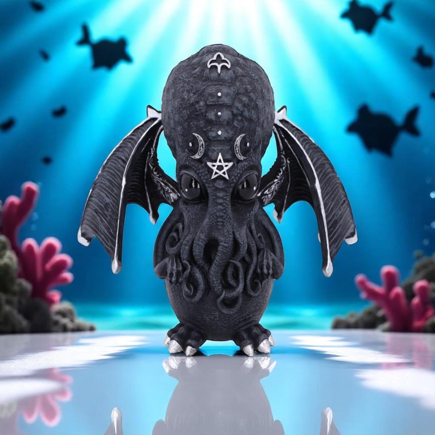 Cute Cthulhu Figurine 10.5cm | Gothic Mythical Creature Ornament | Winged Resin Decor