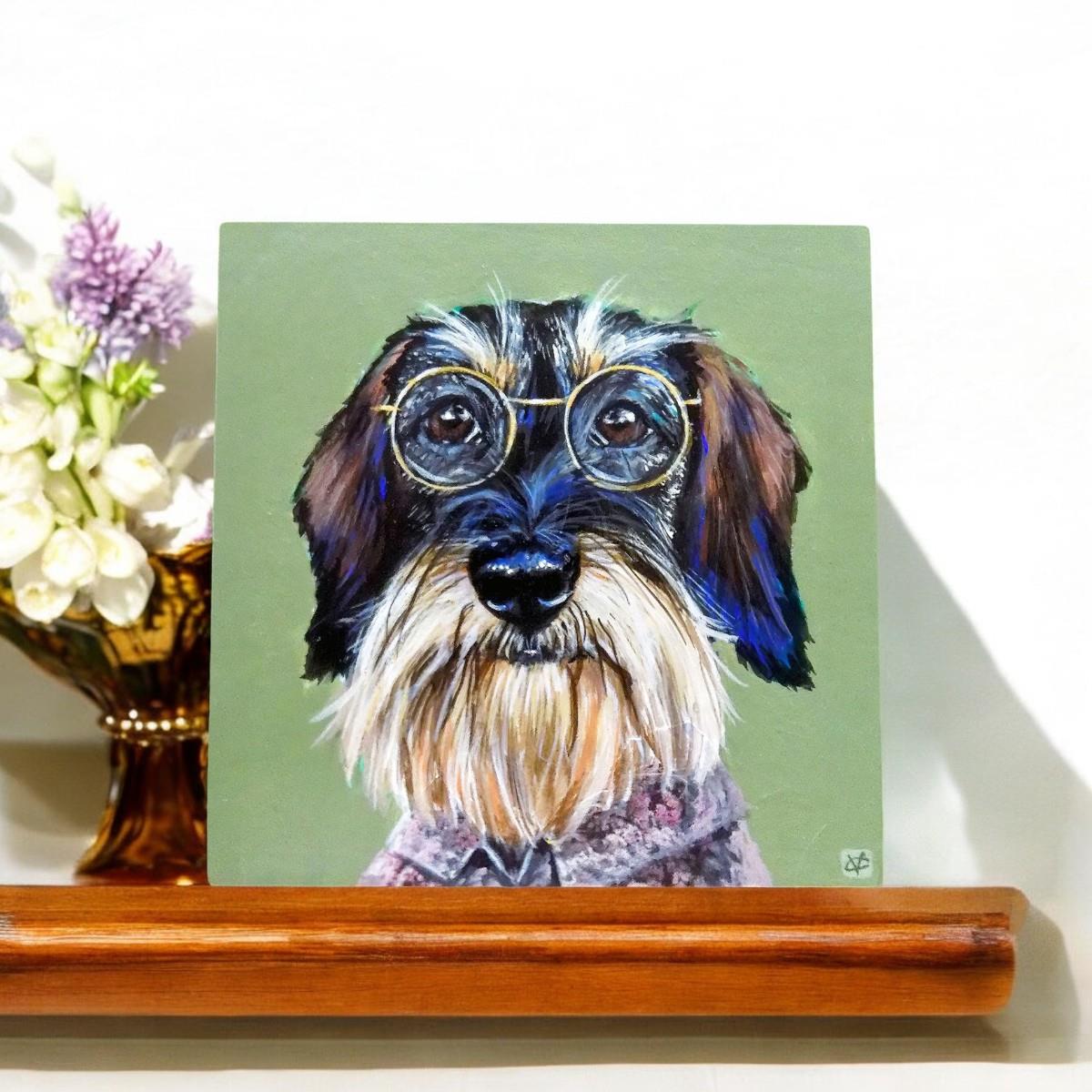 Basil Ceramic Art Tile by Victoria Coleman | 20x20cm | Ready to Hang | Unique Dog Portrait | Home Decor Gift | Dog Lover's Art-Osiris Craftworks