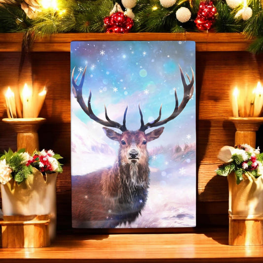 DEER IN THE SNOW 2 Ceramic Art Tile by P.F. Johnson – 30 x 20 cm – Winter Wildlife Decor, Ready to Hang Wall Art in Gift Box