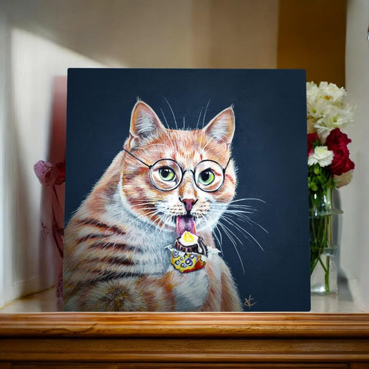 "Colin" Cat Ceramic Art Tile by Victoria Coleman | Ready to Hang 20x20 cm | Wall Art Decor-Osiris Craftworks