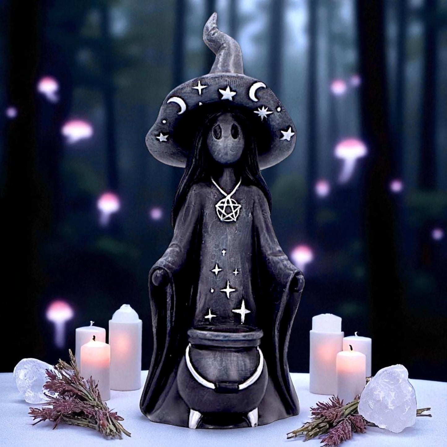 Dazzle Little Souls Figurine Witch Spirit with Cauldron Fantasy Wiccan Gothic Decor