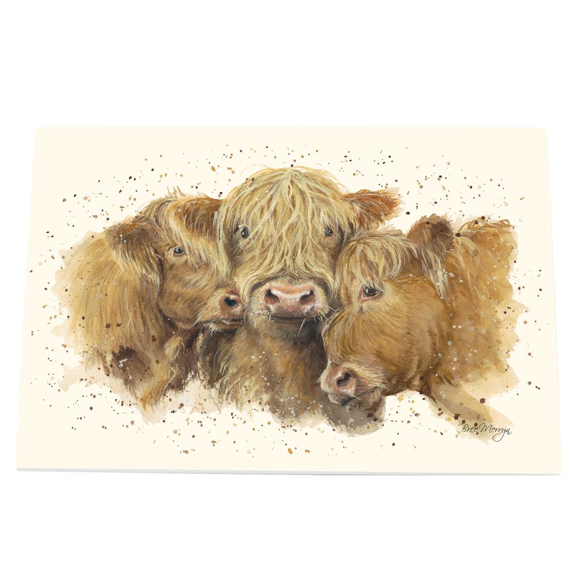 Cuddly Coos Highland Cow Ceramic Art Tile by Bree Merryn 30X20 cm | Rustic Farmhouse Wall Art Ready to Hang