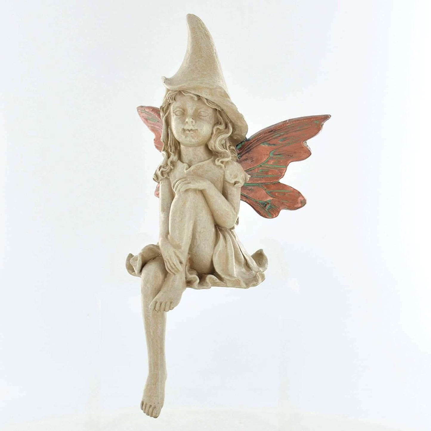 Forest Fairy Shelf Sitter Copper Winged White Sculpture Figurine Art Deco Girl Garden Home Decor Gift