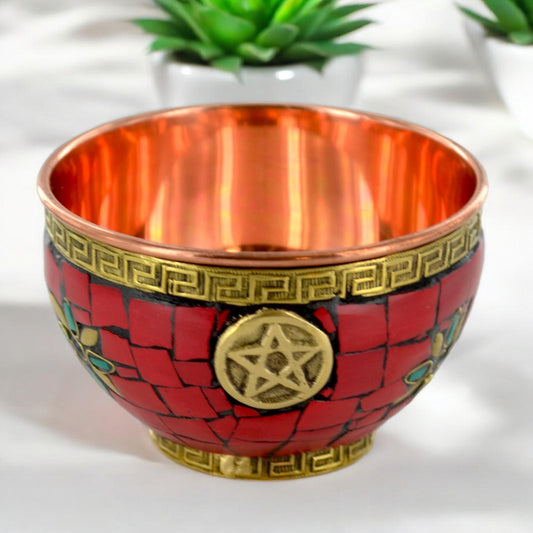 Copper Pentagram Bowl for Pagan Altar | Wicca Ritual Decor