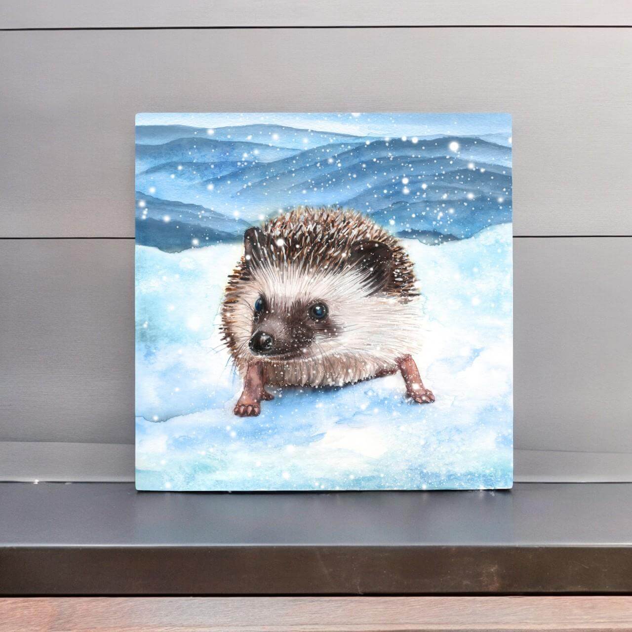 Enchanting Winter Hedgehog Ceramic Picture Tile | S. Jones Art | Wall Decor | Adorable Hedgehog Artwork | Nature Lover Gift | Winter Wonderland Tile-Osiris Craftworks