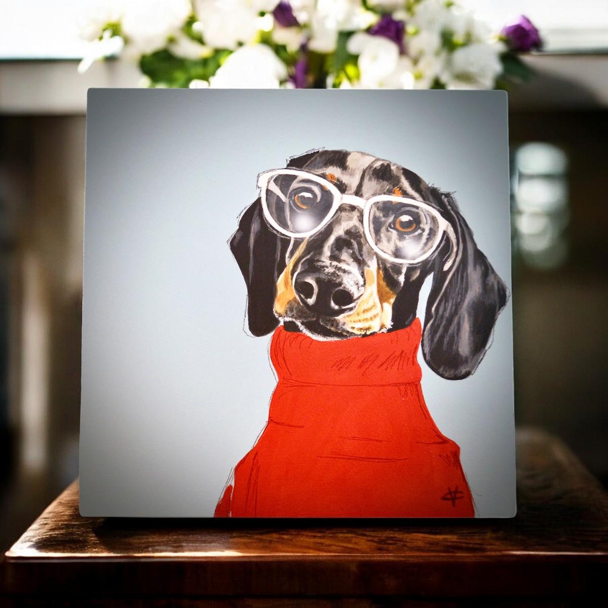 Sebastian Ceramic Art Tile by Victoria Coleman 20x20 cm Ready to Hang Wall Decor Unique Dachshund Artwork-Osiris Craftworks