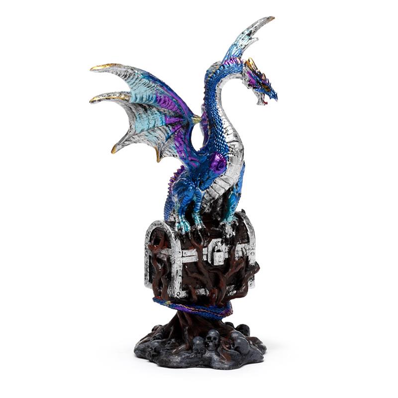 Blue Dragon Guardian Figurine - Gothic Fantasy Resin Sculpture Decor 19cm