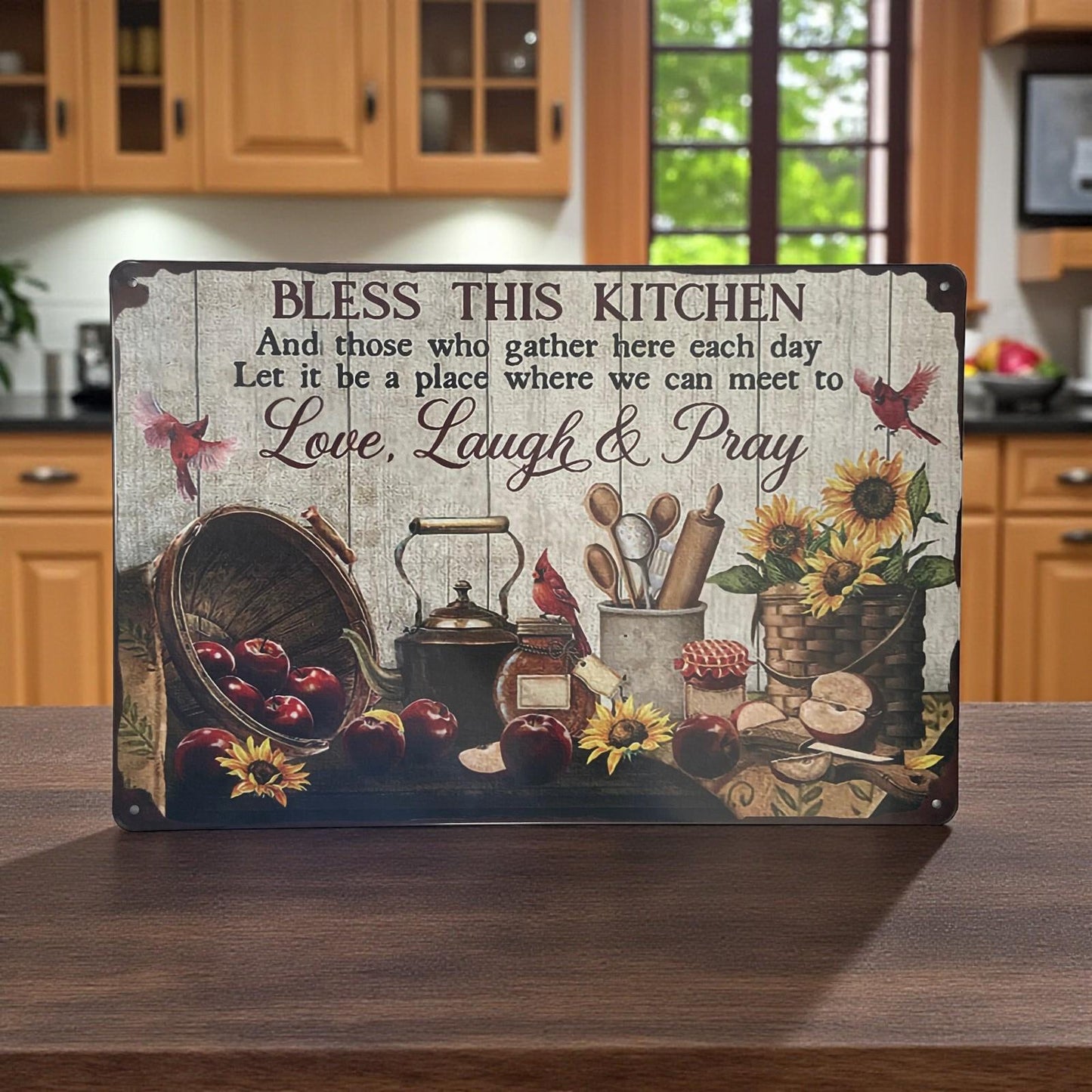 Bless This Kitchen Metal Wall Sign Farmhouse Country Decor Inspirational Plaque