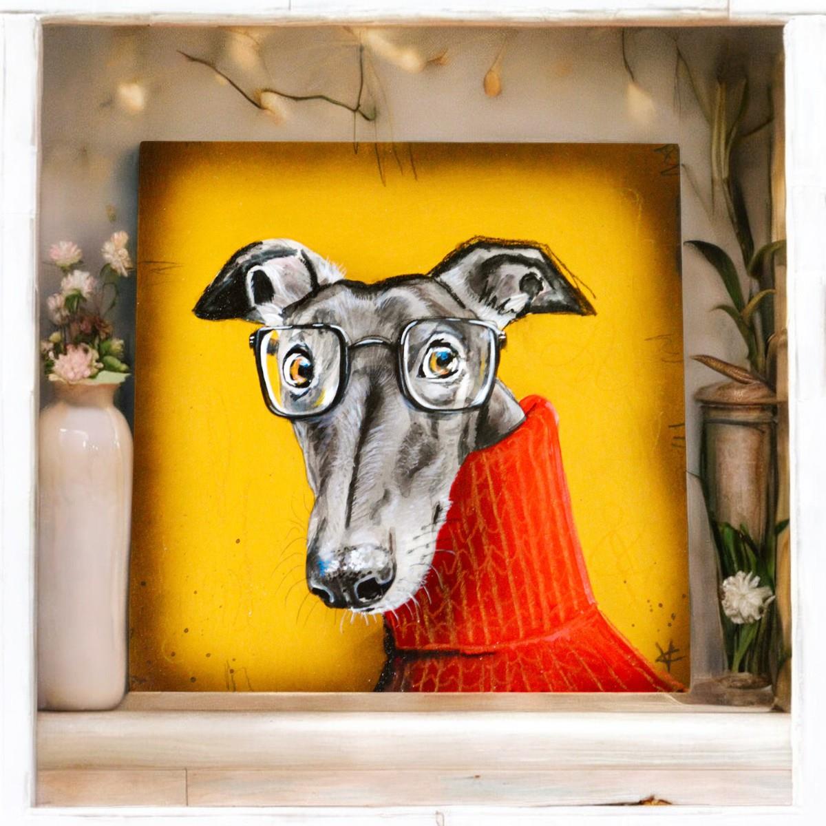 Derek Greyhound Dog Ceramic Tile by VICTORIA COLEMAN | 20x20cm Wall Art Tile | Unique Home Decor-Osiris Craftworks