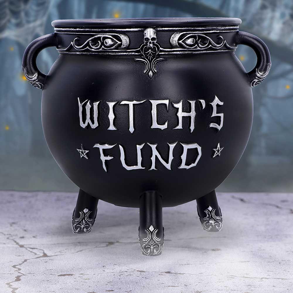 Witch's Fund Cauldron Money Box 16.5cm | Gothic Wiccan Resin Decor | Hand-Painted