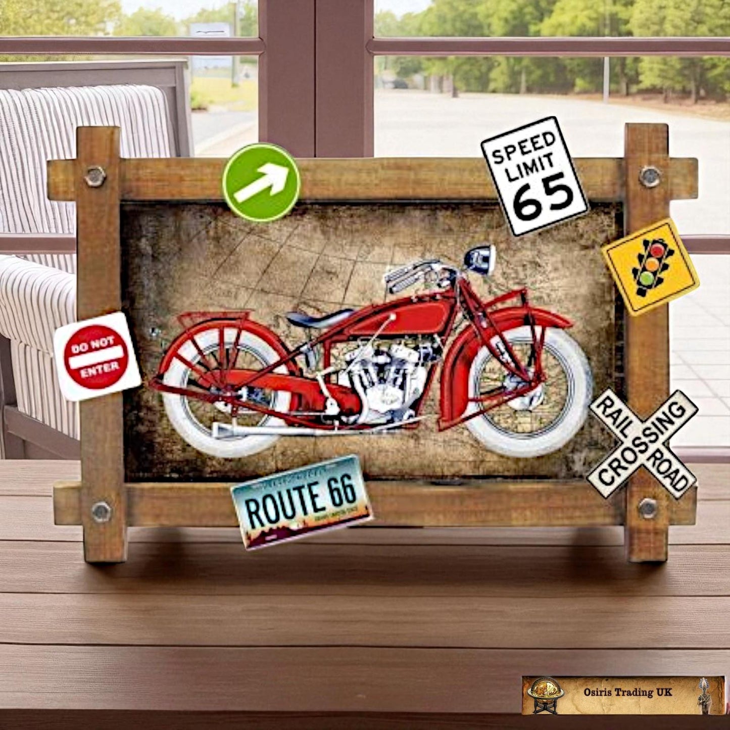 Vintage Red Motorcycle Metal Sign | Americana Wall Art Route 66 Plaque 59 x 40 cm