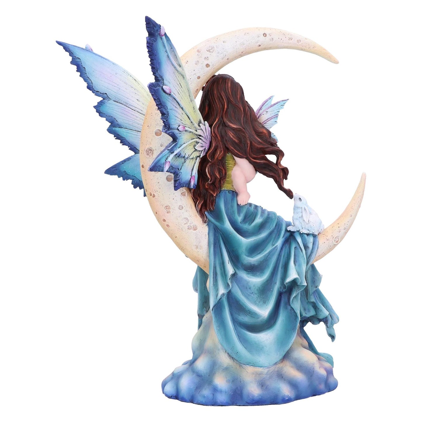 Mystical Fairy with Baby Sitting on Crescent Moon Ornament Fantasy Resin Statue