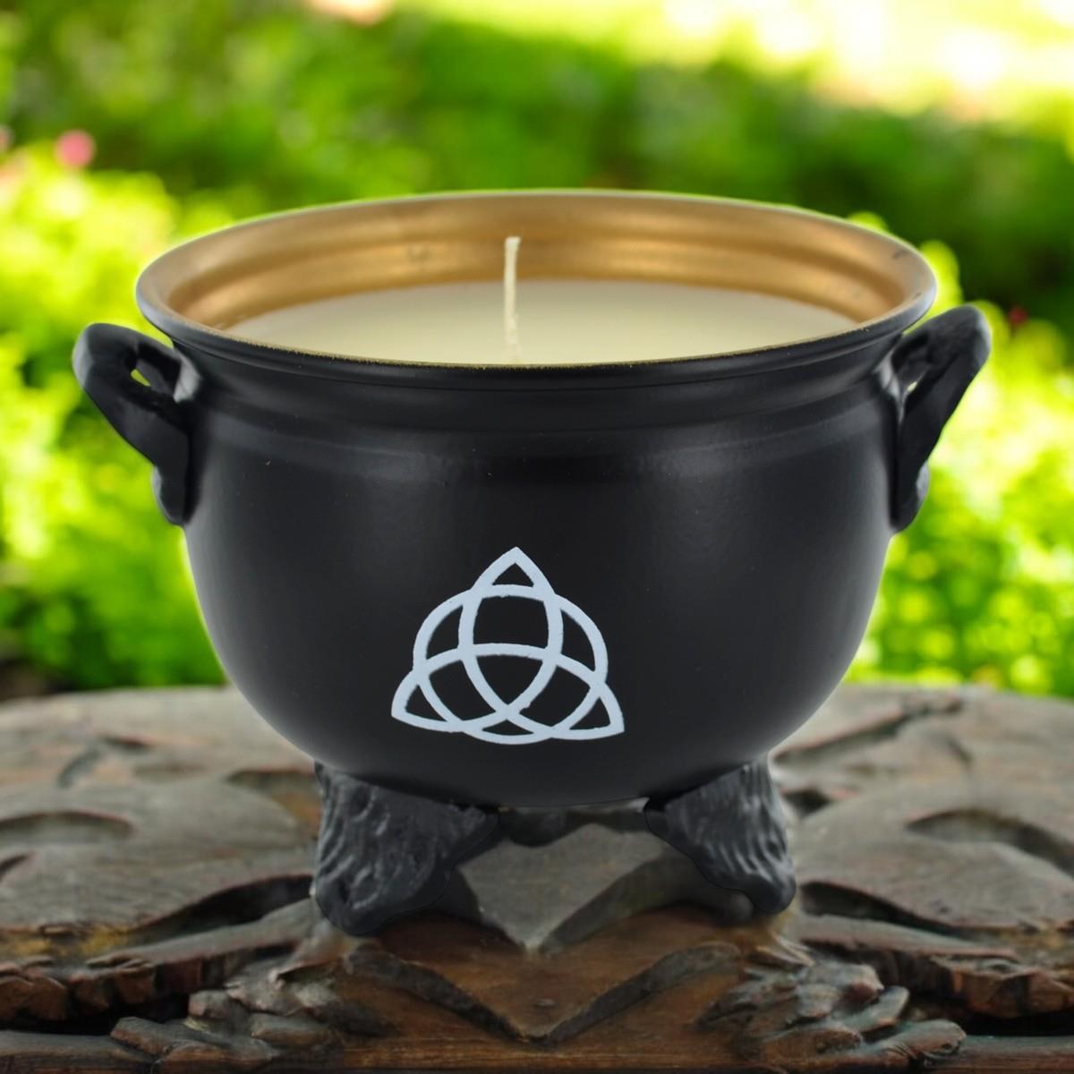 Mystical Triquetra Cauldron Soy Candle Wiccan Altar Decor | Spiritual Energy & Clean Burn Ritual Candle