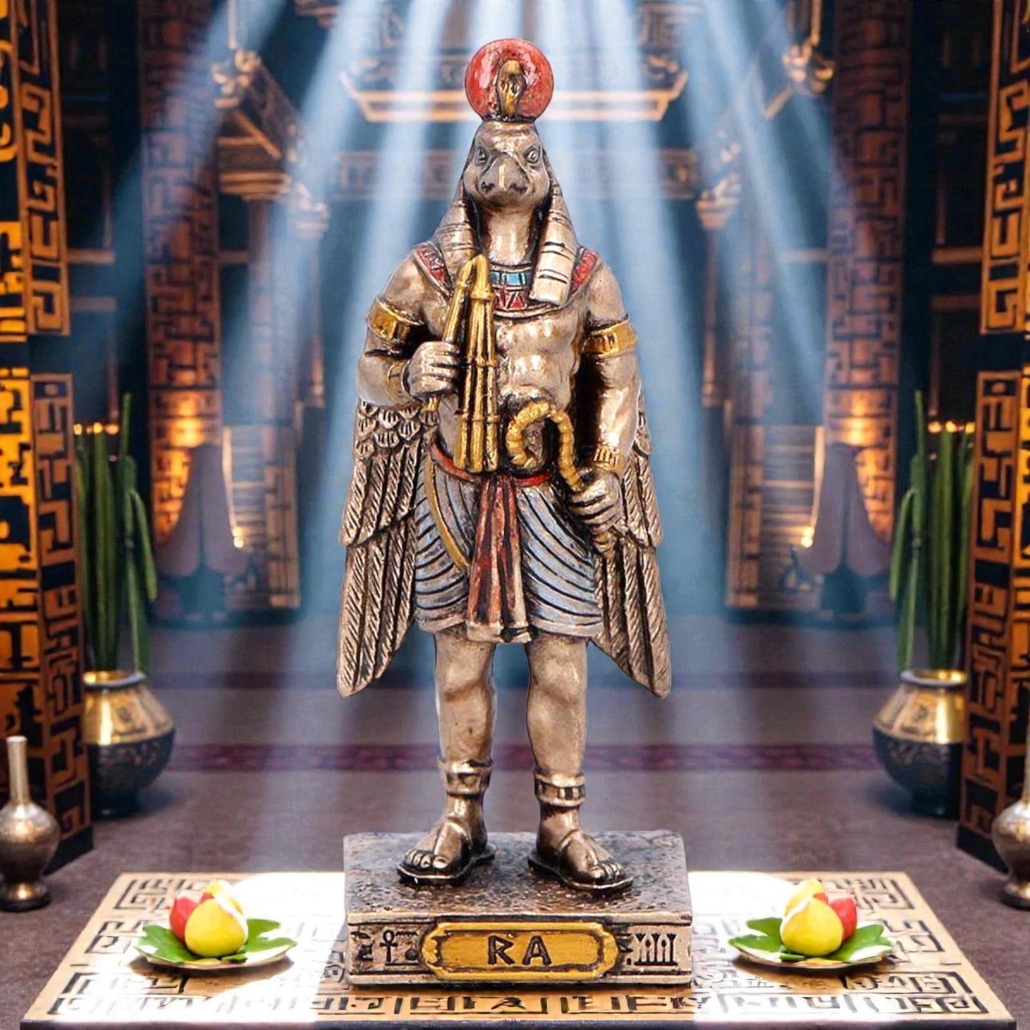 Small Ra Sun God Mini Figurine Egyptian Mythology Statue Ancient Egypt Decor