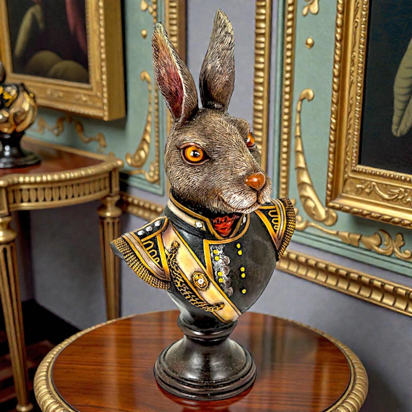 Steampunk Gentry Rabbit Bust Hare Figurine Regal Victorian Style Art Sculpture