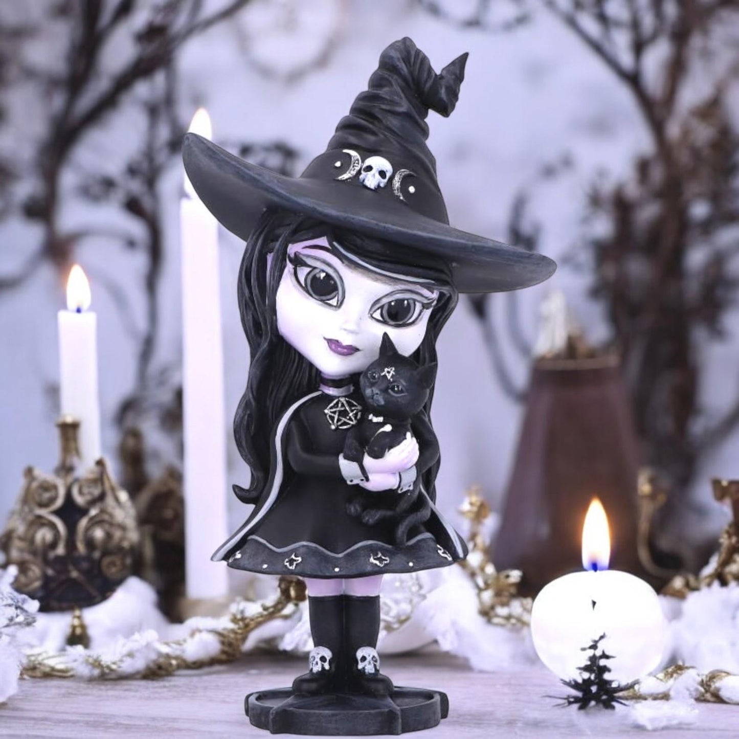 Cute Gothic Witch Figurine Spooky Halloween Art Decor Occult Collectible Gift