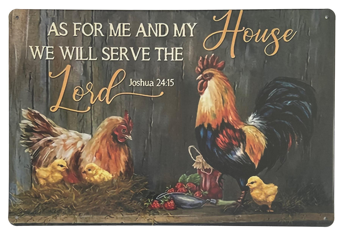 Religious Rustic Metal Sign “As For Me And My House” Farm Rooster Plaque Decor