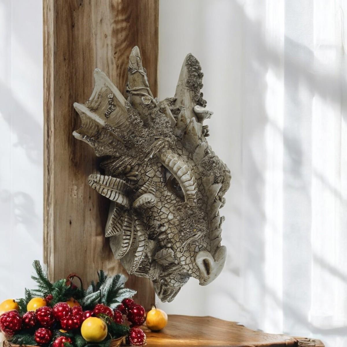 Mystical Dragon Woodland Wall Plaque - Resin Sculpture Fantasy Decor 17cm x 22cm, Indoor & Outdoor Use, Unique Gothic Art Piece