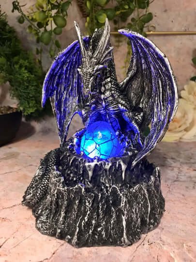 Dragon Guardian with LED Light Fantasy Sculpture Mythical Statue Ornament Dragons Collection