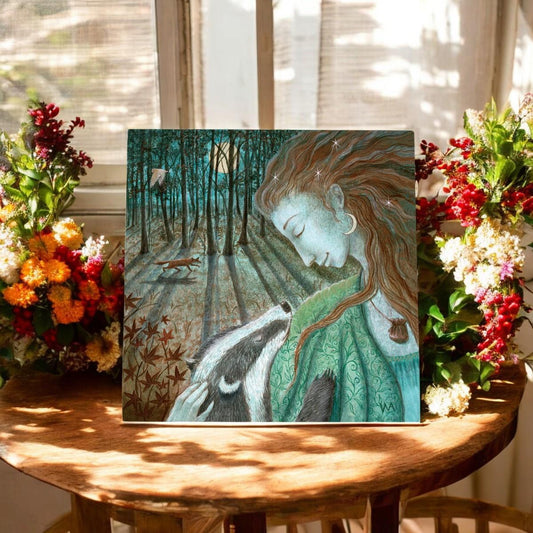 Lady Moon Serenity Ceramic Art Tile by Wendy Andrew 20X20 cm – Ready to Hang Wall Art in Box