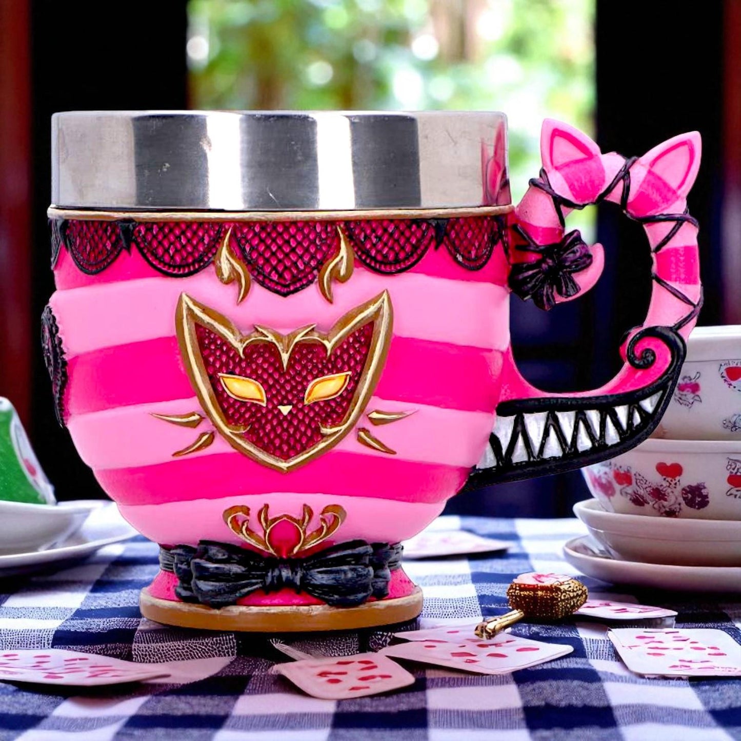 Alice in Wonderland Cheshire Cat Cup Pinkys Up Mug Fantasy Drinkware Stainless Steel Liner