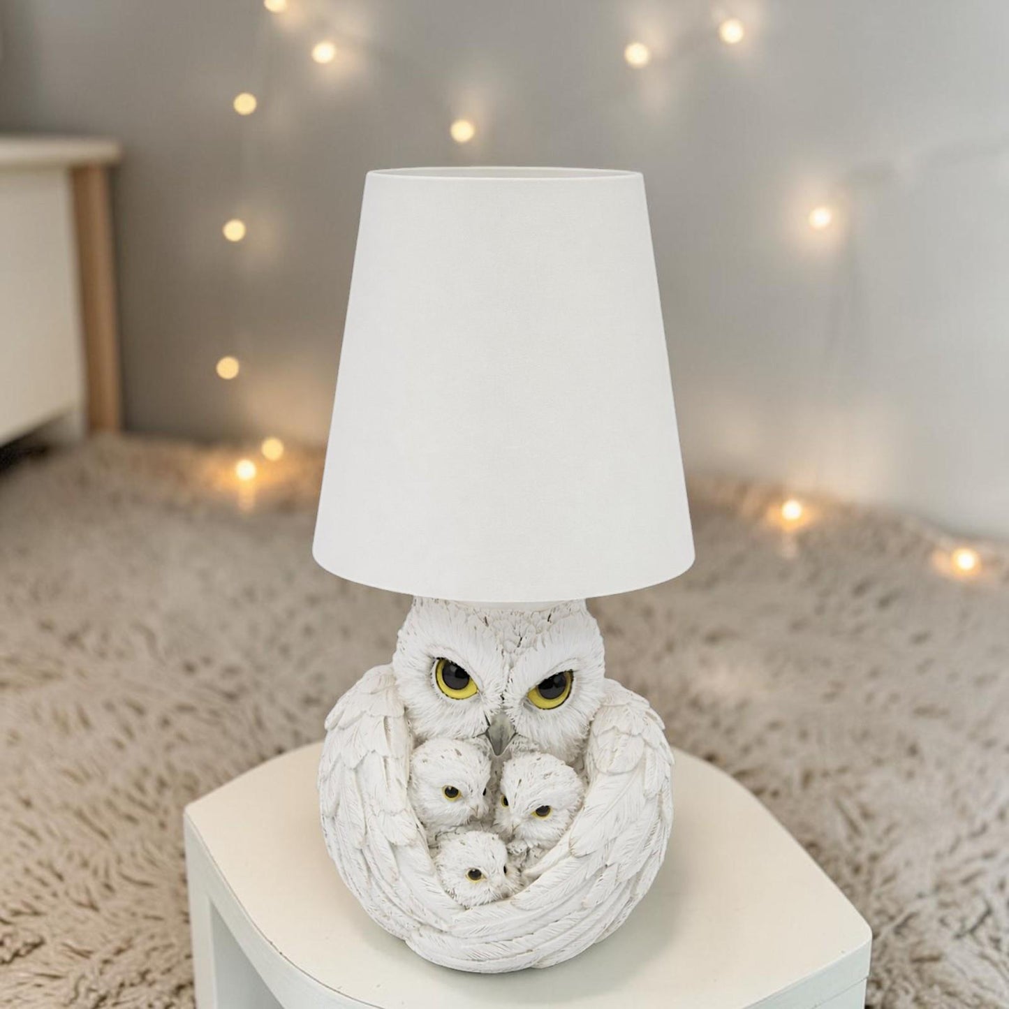 Snow Owl Family LED USB Bedside Lamp Wildlife Night Light Decorative Home Art