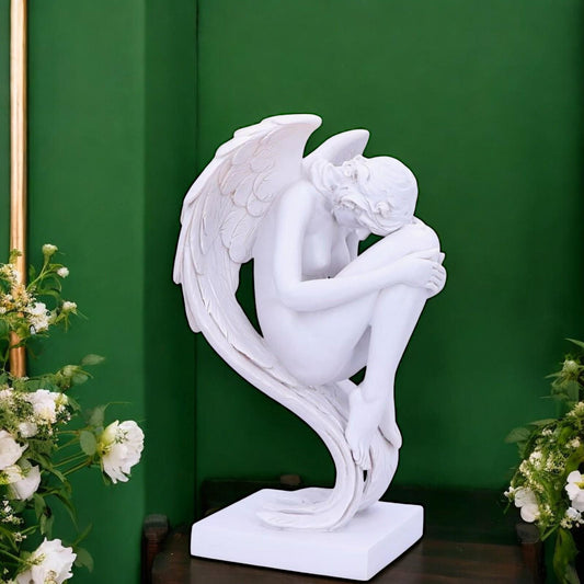 Angels Contemplation Figurine – 28cm Elegant White Angel Sculpture