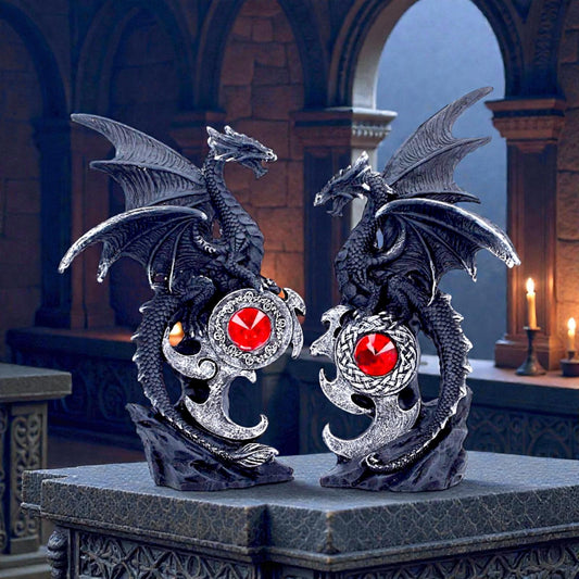 Midnight Protectors Dragon Set Gothic Fantasy Jewelled Statue Ornament Decor