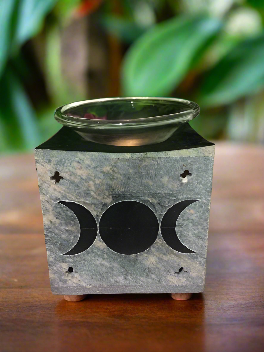 Soapstone Triple Moon Goddess Oil Burner Aromatherapy Home Decoration Pagan Wicca Altar Space Clearing