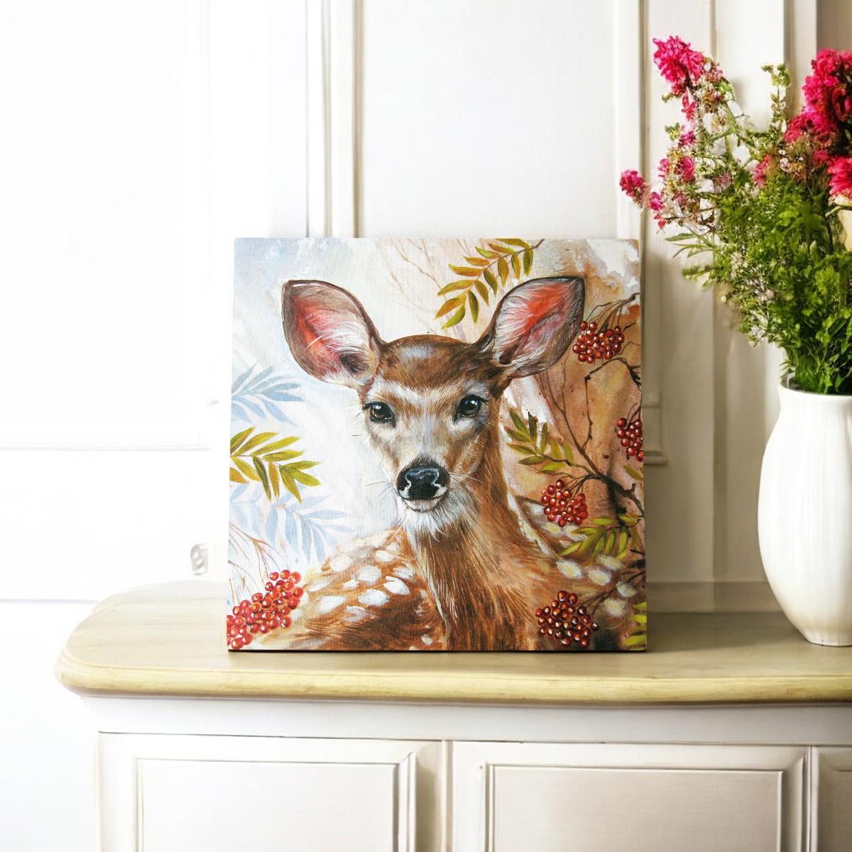 THE GLADES Deer Ceramic Art Tile by Judith Yates 20x20cm - Handcrafted & Ready to Hang