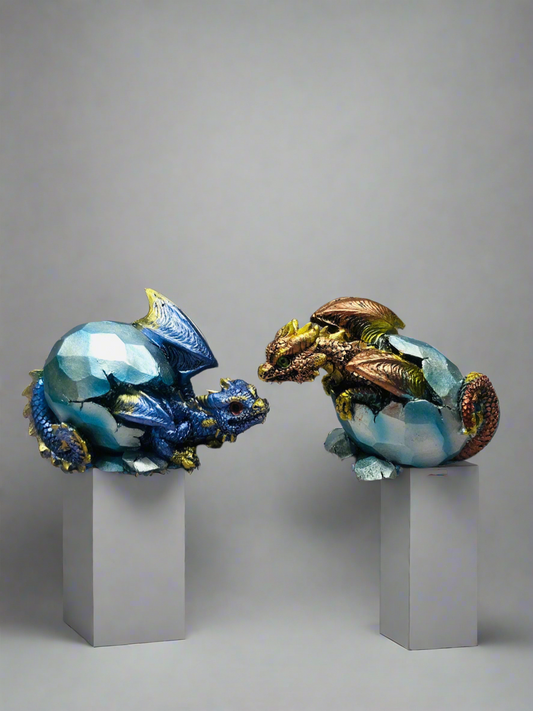 Pair of Dragon Eggs Hatchlings Figurines Fantasy Battling Dragons Collection Hand Made from Quality Designer Resin