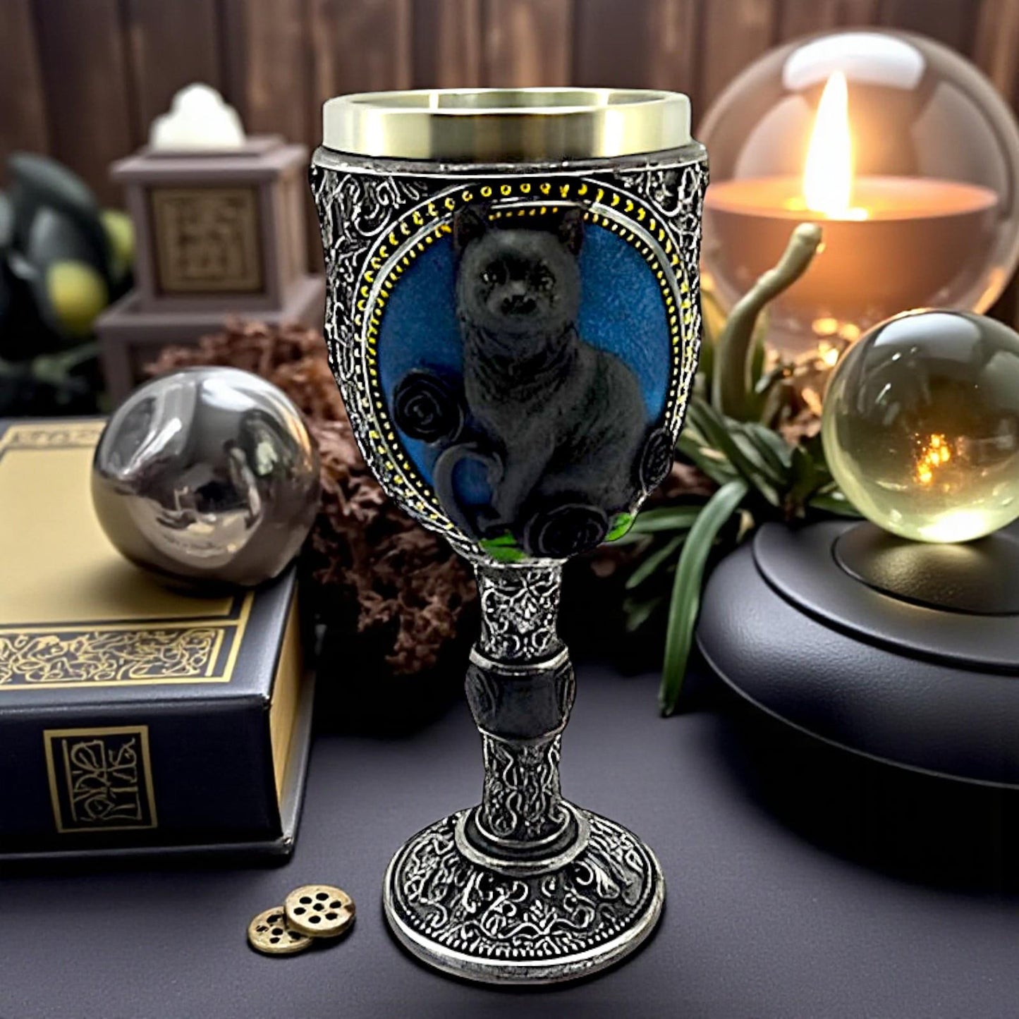 Gothic Black Cat Drinking Goblet Wiccan Chalice Resin Wine Cup Witchcraft Decor