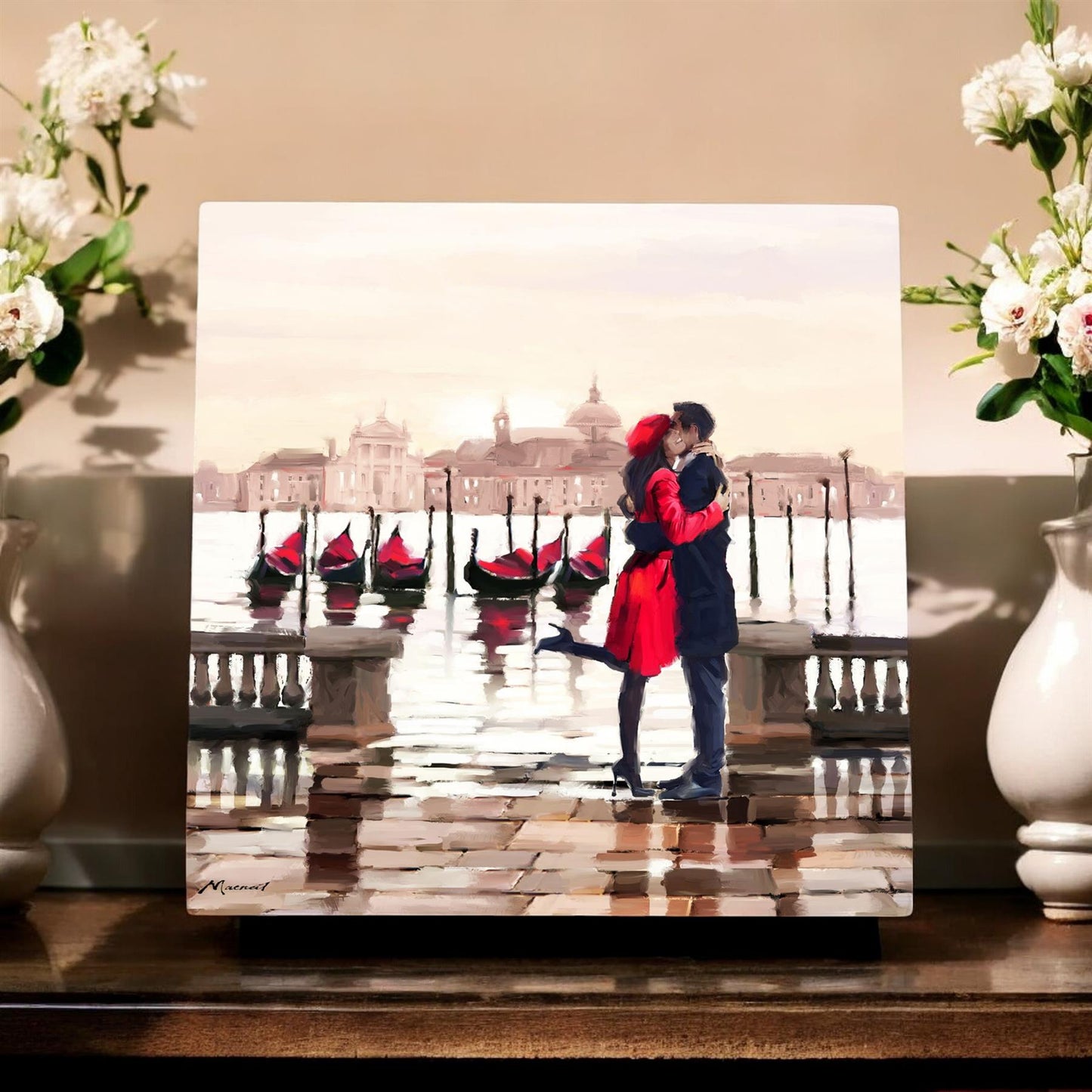 MEET ME IN VENICE 2 Romantic Art Ceramic Tile 20x20 cm by MacNeil Studios - Ready to Hang Wall Decor, Romantic Gift-Osiris Craftworks