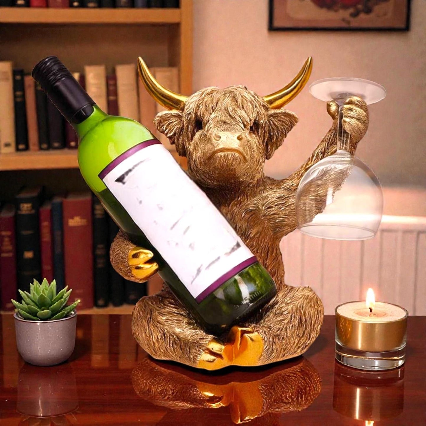 Highland Cow Wine Holder Bottle Rack Farmhouse Bar Decor Novelty Gift Display
