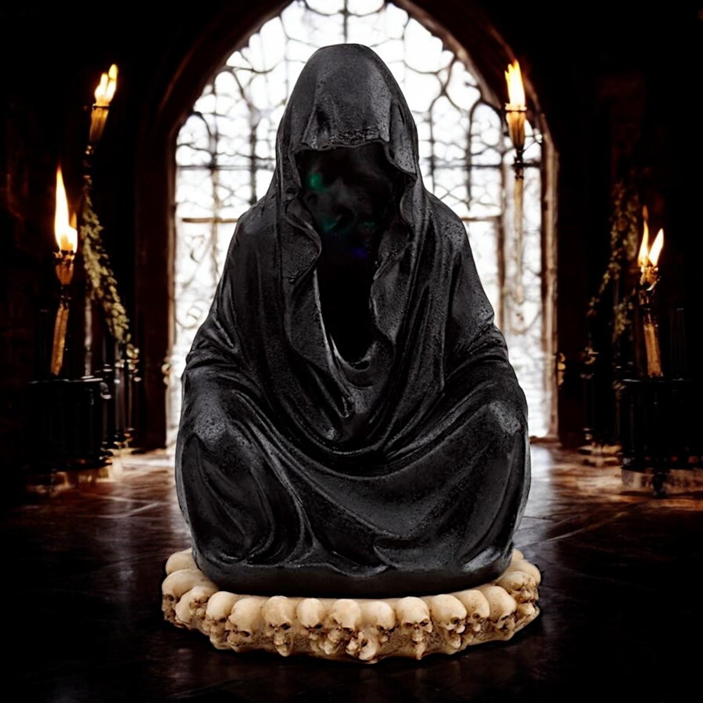 Hooded Grim Reaper Incense Burner | Spooky Gothic Decor | LED Skull Base Ashcatcher