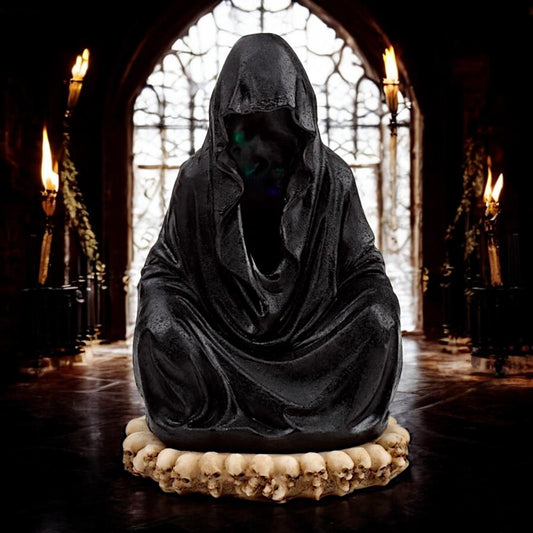 Hooded Grim Reaper Incense Burner | Spooky Gothic Decor | LED Skull Base Ashcatcher