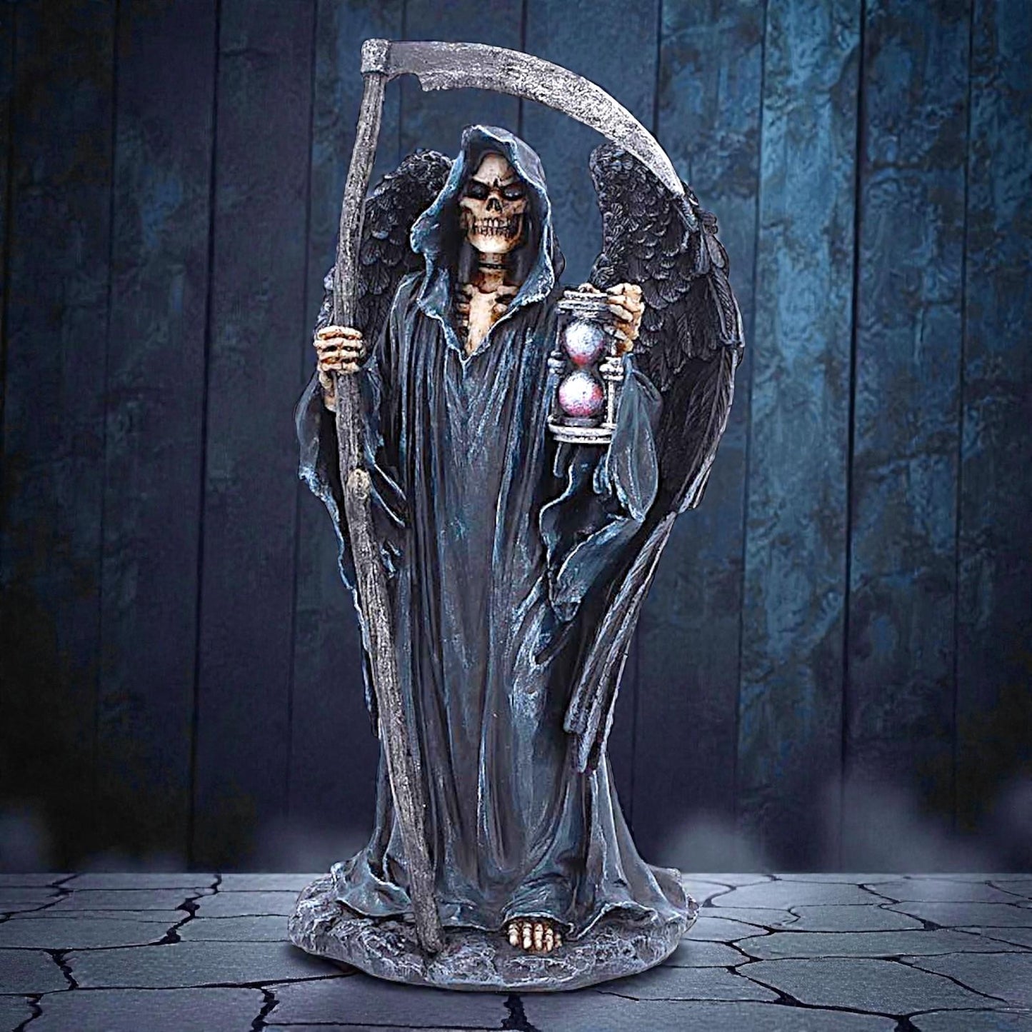 Dark Reaper Figurine Gothic Death Angel Statue Skeleton Scythe Sand Timer Statue