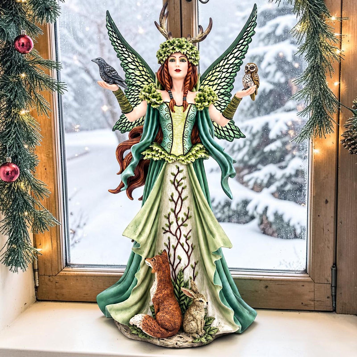 Enchanted Forest Guardian Fairy Statue Woodland Animals Fantasy Figurine 46cm