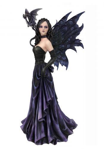 Large Gothic Fairy Sculpture – Purple Dress Resin Figurine with Dragon Companion – Fantasy Ornament for Witchy Home Décor 54cm
