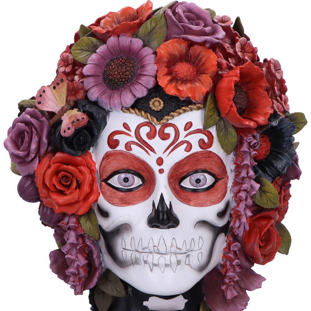 Gothic Festival Skeleton Bust Day of the Dead Sugar Skull Figurine with Flower Crown
