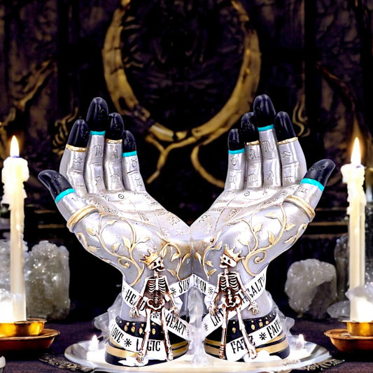 Hands of the Future Palmistry Crystal Ball Holder 20cm | Gothic Decor Resin Ornament