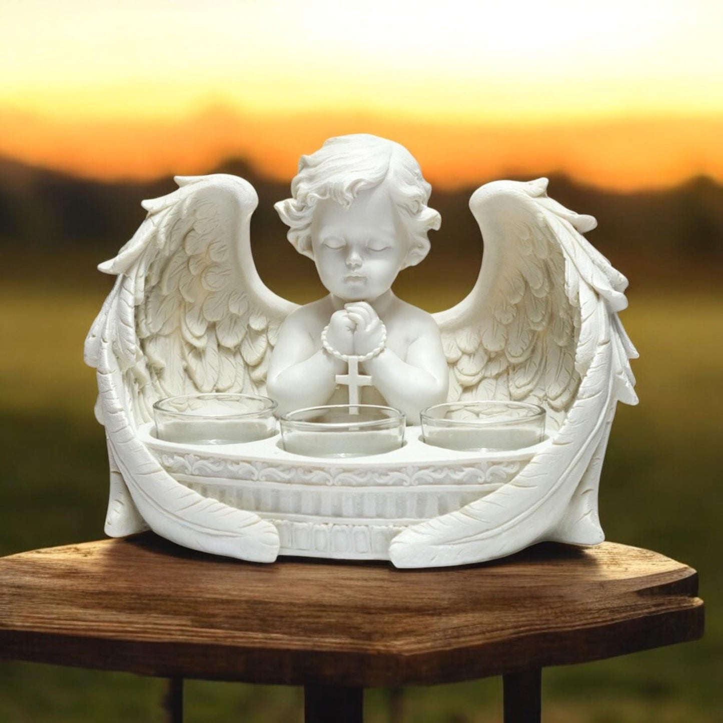 Elegant Cherub Tea Light Holder Praying Heaven Angel Candle Ornament Divine Art