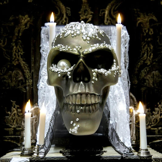 Jewelled Resin Skull | Halloween Witchcraft Decor | Wiccan Gothic Skull | 18.7cm Tall