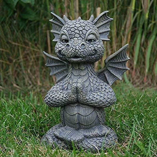 Meditating Dragon Garden Statue - Cute Zen Dragon Figurine, Durable Resin Sculpture, Perfect for Outdoor Garden or Patio Decor