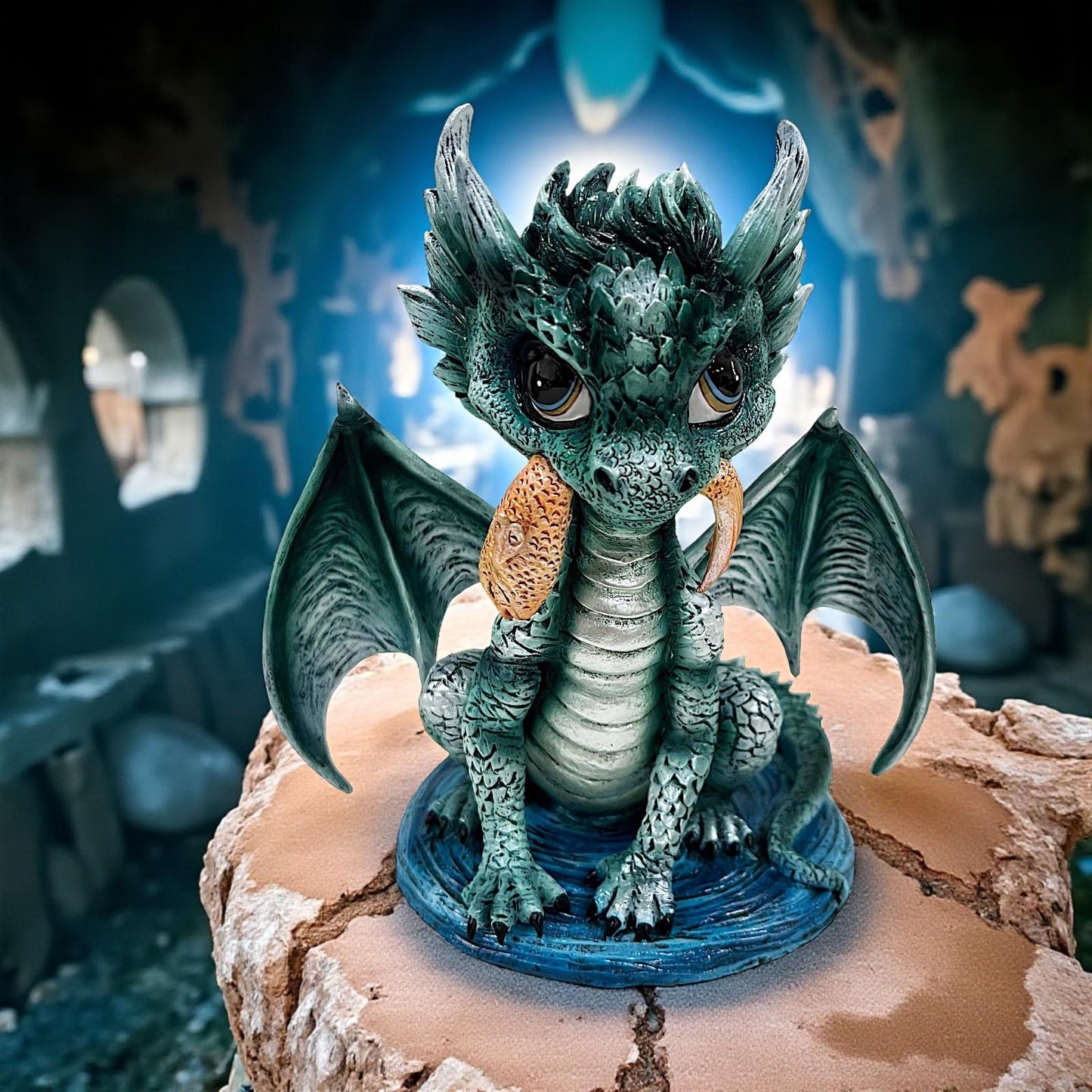 Resin Dragon Figurine 14.5cm Green Cute Baby Dragon Gothic Fantasy Home Decor Gift